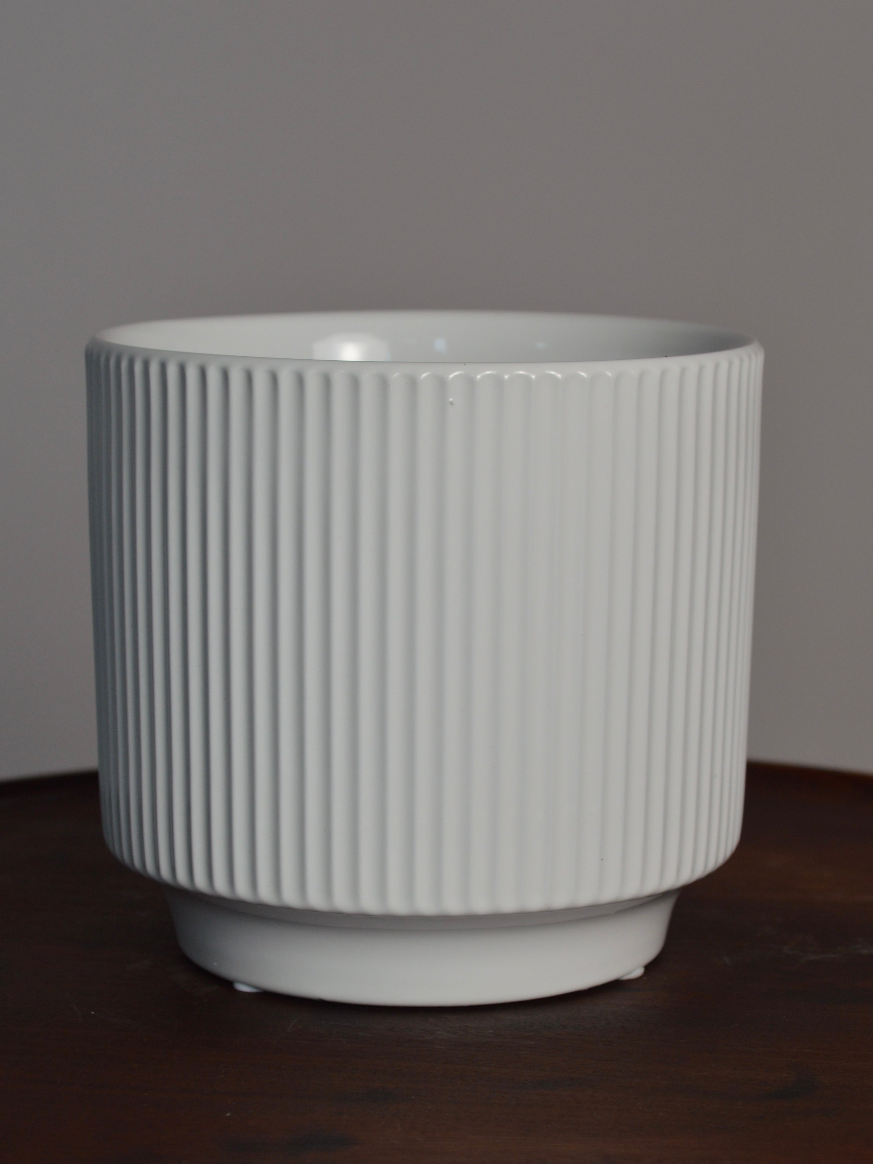 White glazed ceramic orchid pot