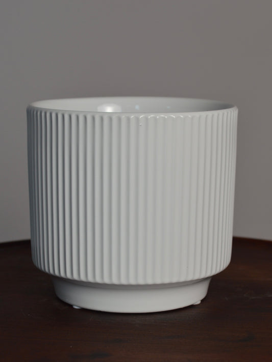 White glazed ceramic orchid pot