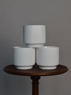 three white glazed ceramic plant pots
